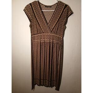 City Triangles Brown Geometric Print Dress | V-Neck Cap Sleeve Stretchy A-Line
